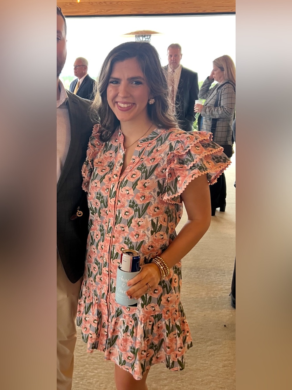 JODIFL Pink and Blue Floral Dress with Ruffle Sleevs